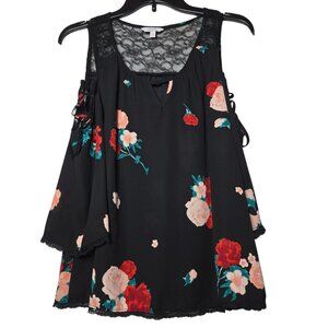 Candies Womens Dark Floral Top Size Medium Boho Whimsigoth Lace Feminine Cottage